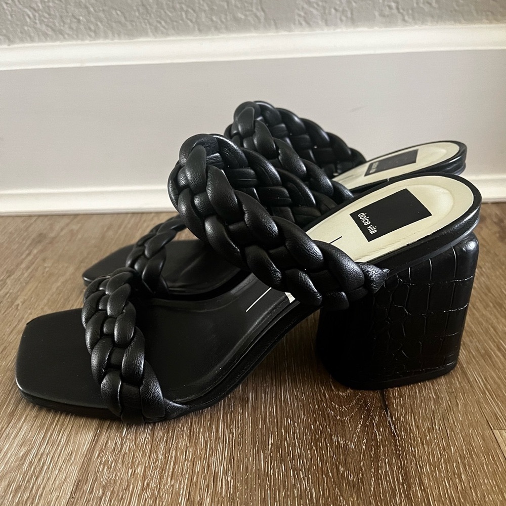 Dolce Vita Natie Sandal Heel Black Slip On Braided Straps High Size 8